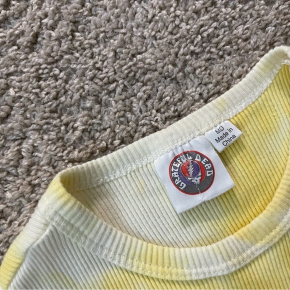 Grateful Dead Yellow Tie-Dye Crop Tank Top Boho Festival Casual Spring Summer - Picture 3 of 5